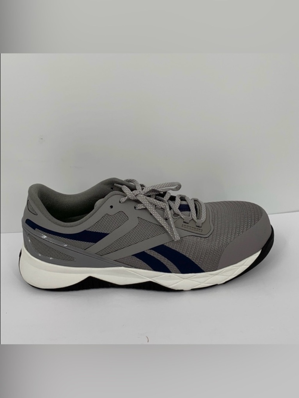 Reebok Nanoflex TR work sneaker gray navy blue composite safety toe men 12